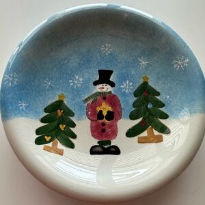 Christmas Snowman Ceramic Dish Handmade